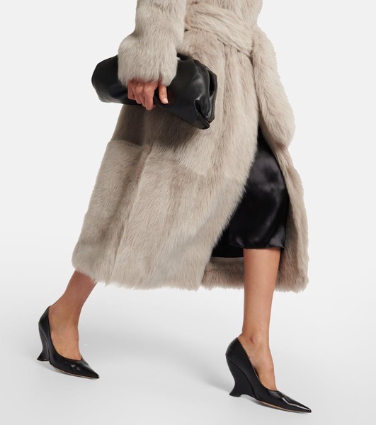 Belted shearling coat