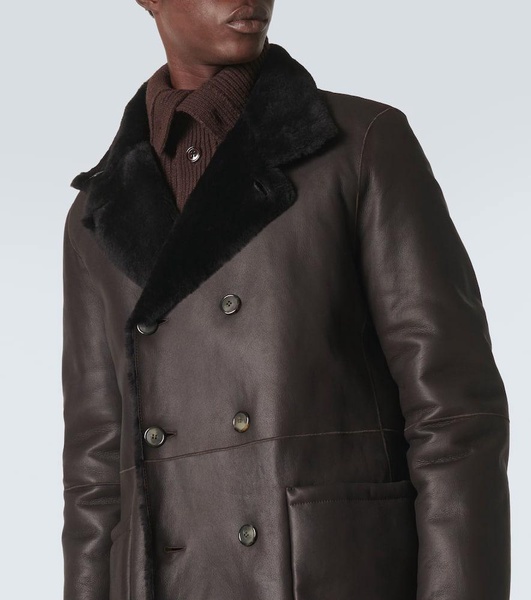 Reversible leather and shearling peacoat