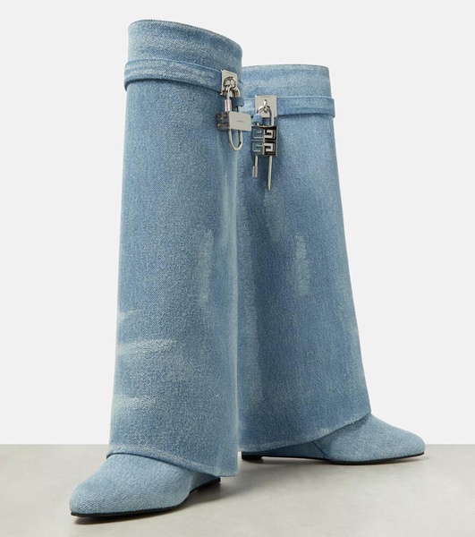 Shark Lock denim knee-high boots