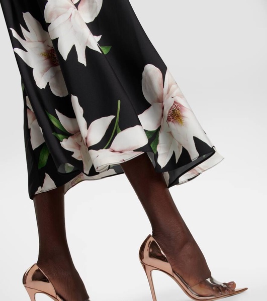 Floral silk twill midi dress