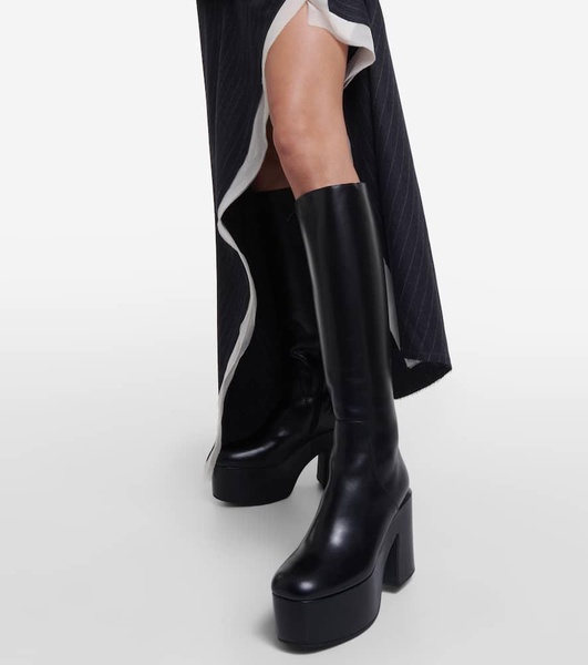 Leather platform knee-high boots