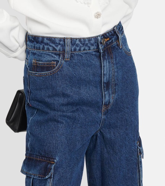 Mid-rise wide-leg denim cargo pants