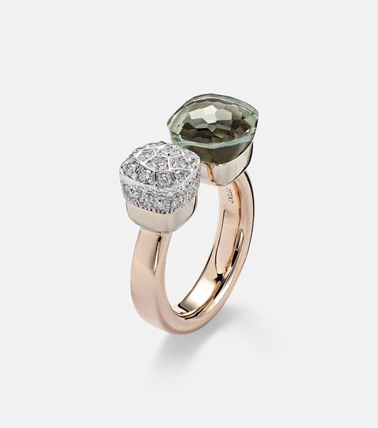 Nudo 18kt rose and white gold ring with diamonds and prasiolite 