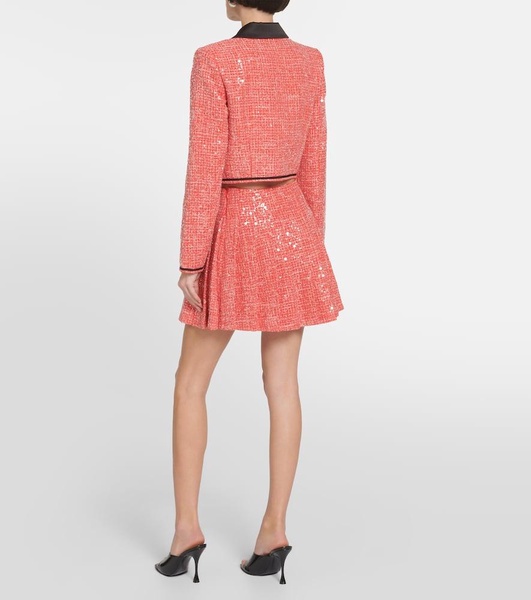 Pleated sequined bouclé miniskirt