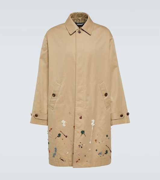 Embellished cotton gabardine trench coat