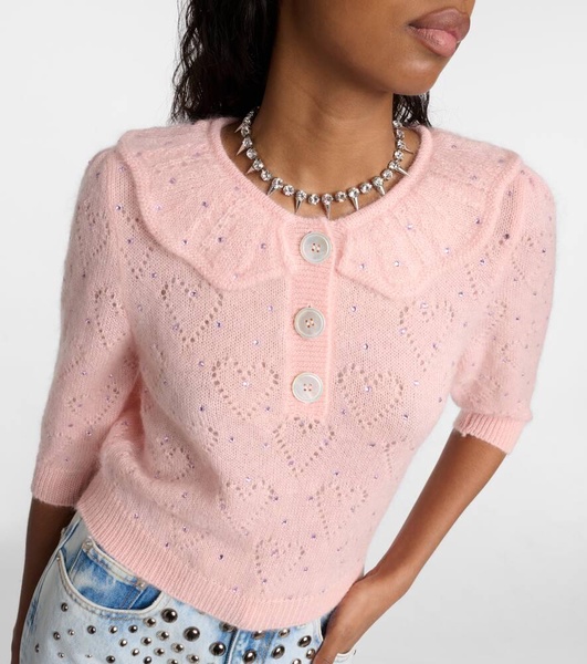 Embellished mohair-blend crop top