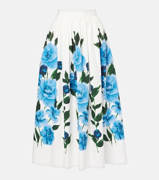 Painted Floral Volume Midi Skirt