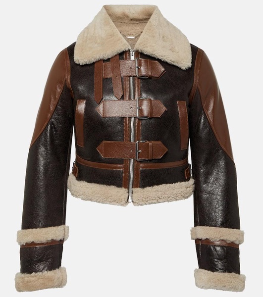 Shearling-trimmed leather jacket