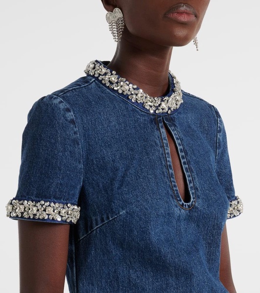 Crystal-embellished denim minidress