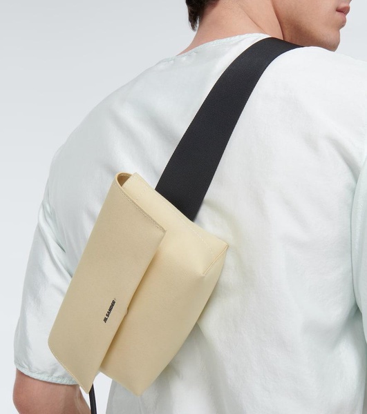 Leather-trimmed canvas belt bag