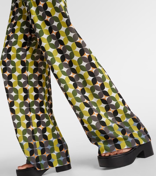 Printed high-rise crêpe wide-leg pants