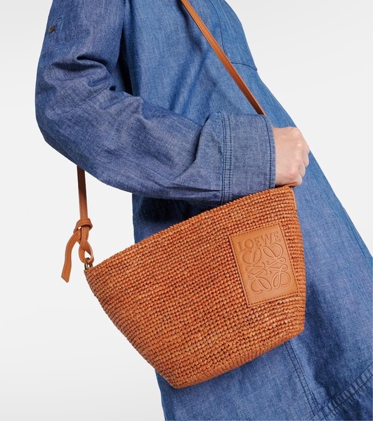 Slit Small raffia basket bag