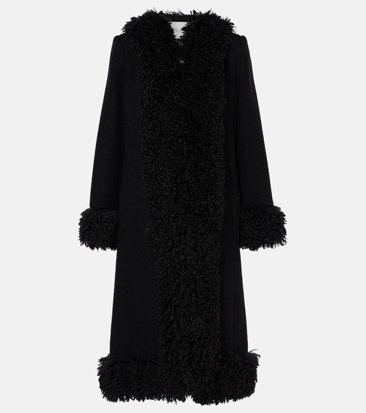 Faux fur-trimmed wool coat