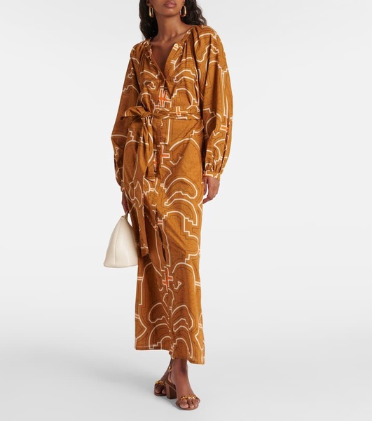 Printed balloon-sleeve cotton maxi dress