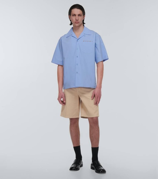 Leather-trimmed cotton shorts