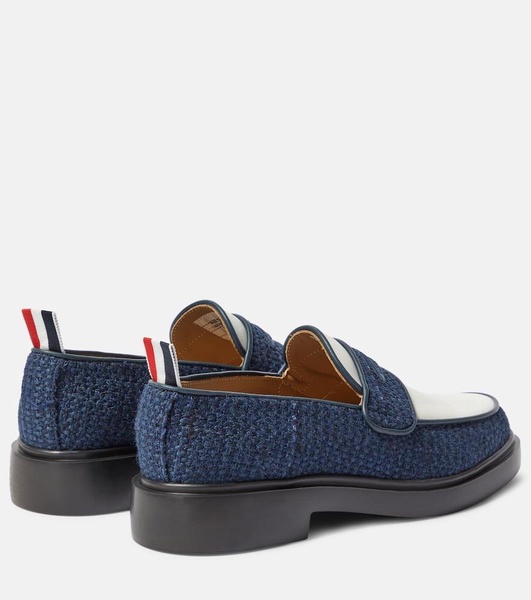 Leather-trimmed tweed loafers