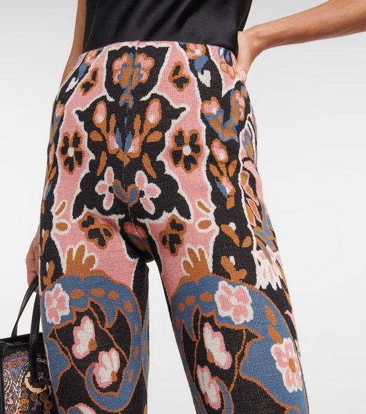 Floral high-rise flared wool pants