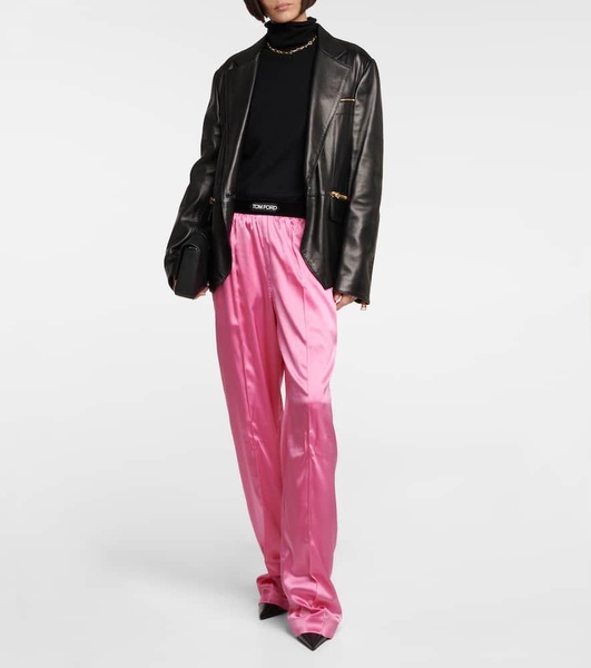 High-rise silk-blend satin pants