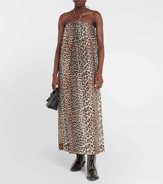 Leopard-print voile maxi dress