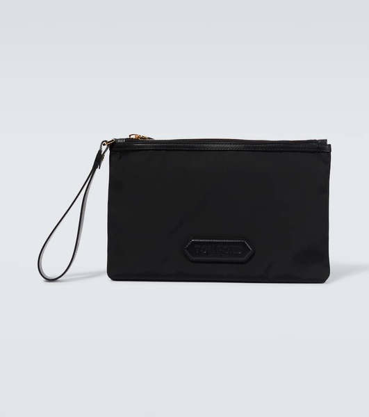 Logo leather-trimmed pouch