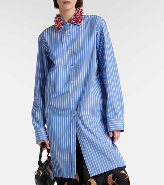 Embellished striped cotton poplin shirt