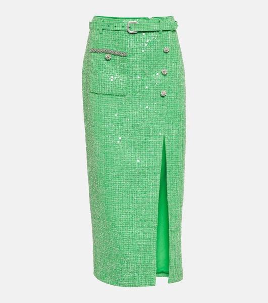 Sequined embellished bouclé midi skirt