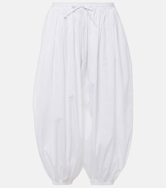 Pleated cotton poplin wide-leg pants