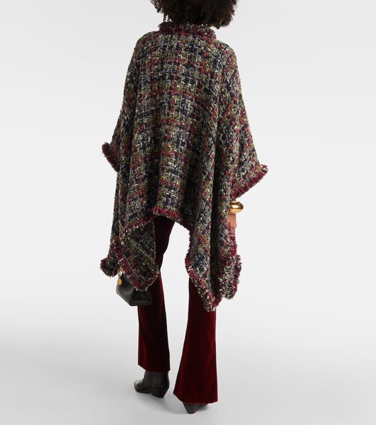 Wool-blend tweed poncho