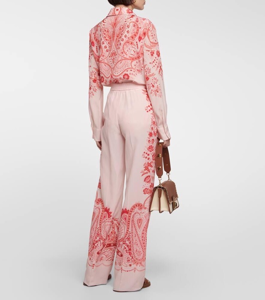 Floral high-rise silk palazzo pants