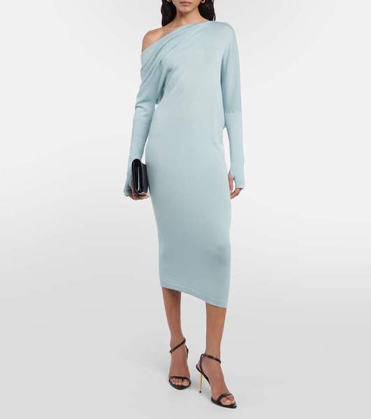 Off-shoulder cashmere-blend midi dress