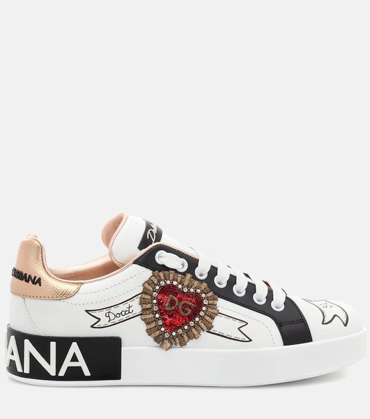 Calfskin Portofino sneakers with embroidery