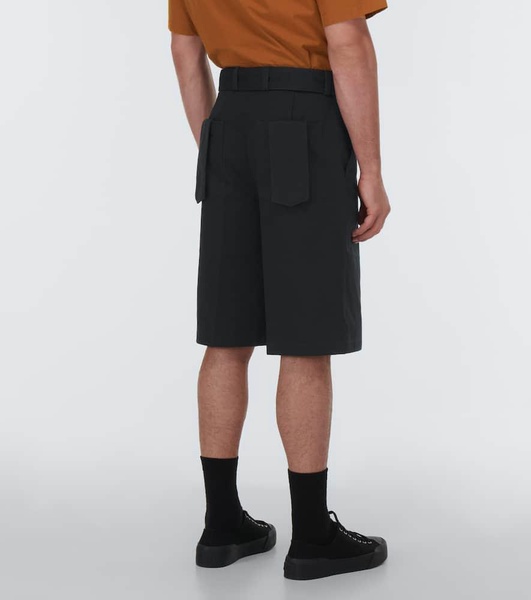 Wool gabardine belted shorts