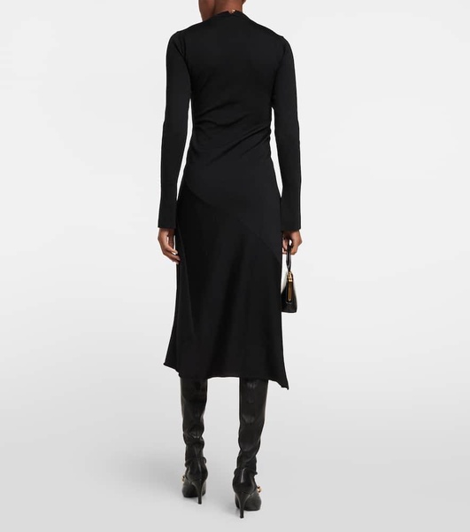 V-neck virgin wool midi dress