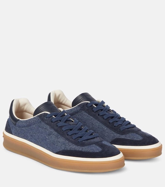 Tennis Walk suede-trimmed denim sneakers