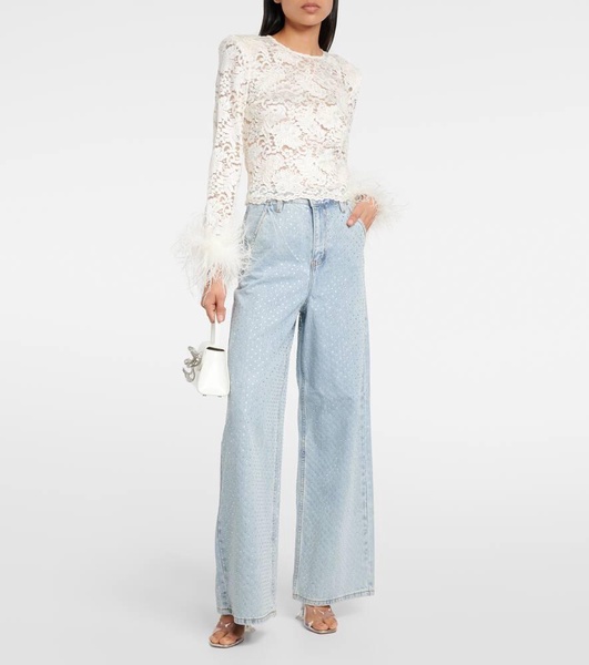 Embellished high-rise wide-leg jeans