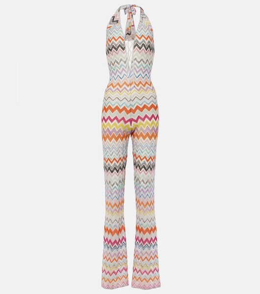 Zigzag halterneck lamé jumpsuit