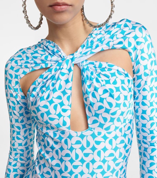 Twisted printed cutout jersey top