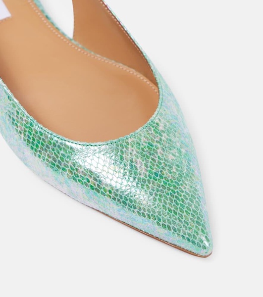 Purist snake-effect leather slingback flats