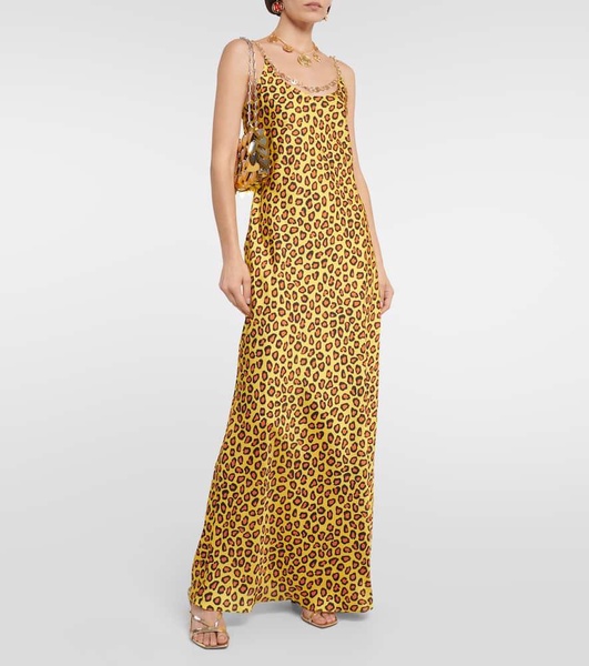 Chain-detail leopard-print satin slip dress