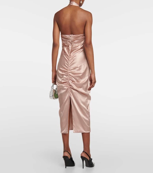 Ruched cutout satin midi dress