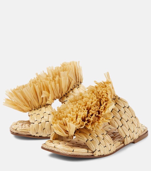 Raffia espadrille slides