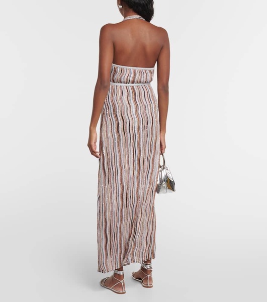 Sequined halterneck maxi dress