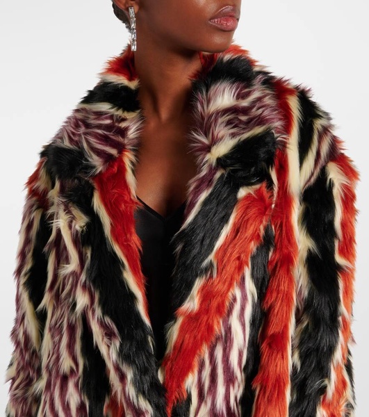 Striped faux fur coat