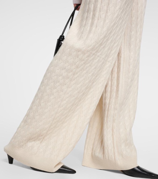 Cable-knit wool-blend wide-leg pants