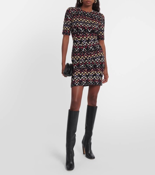 zigzag-embroidered wool-blend dress