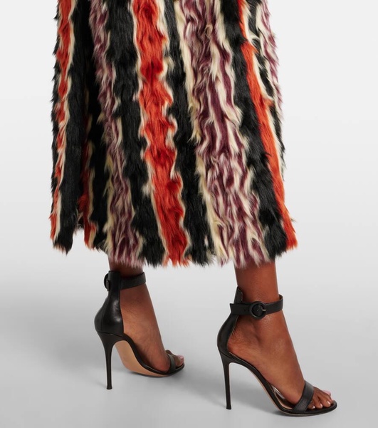 Striped faux fur coat