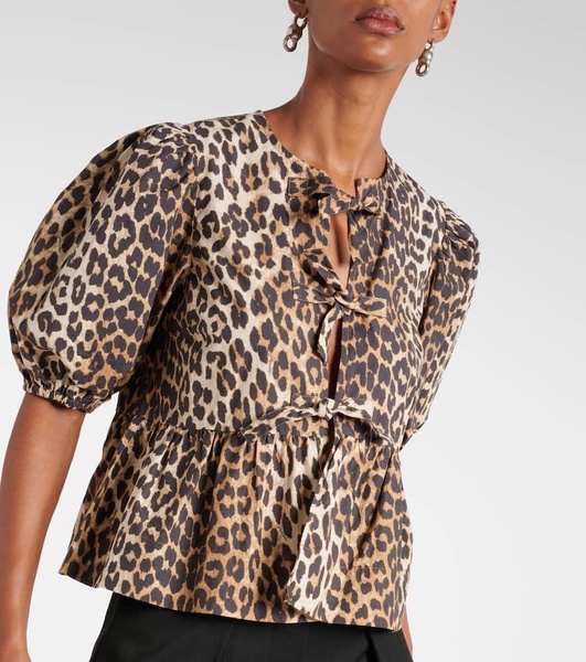 Leopard-print cotton poplin blouse