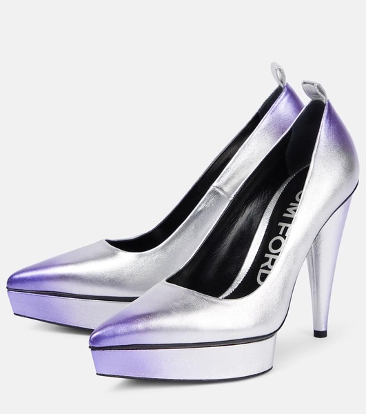 Metallic leather platform pumps