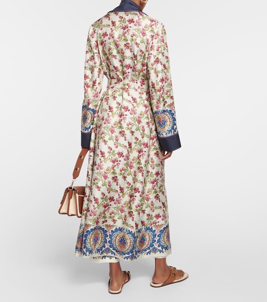 Belted printed silk coat