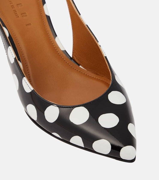 Polka-dot patent leather slingback pumps 